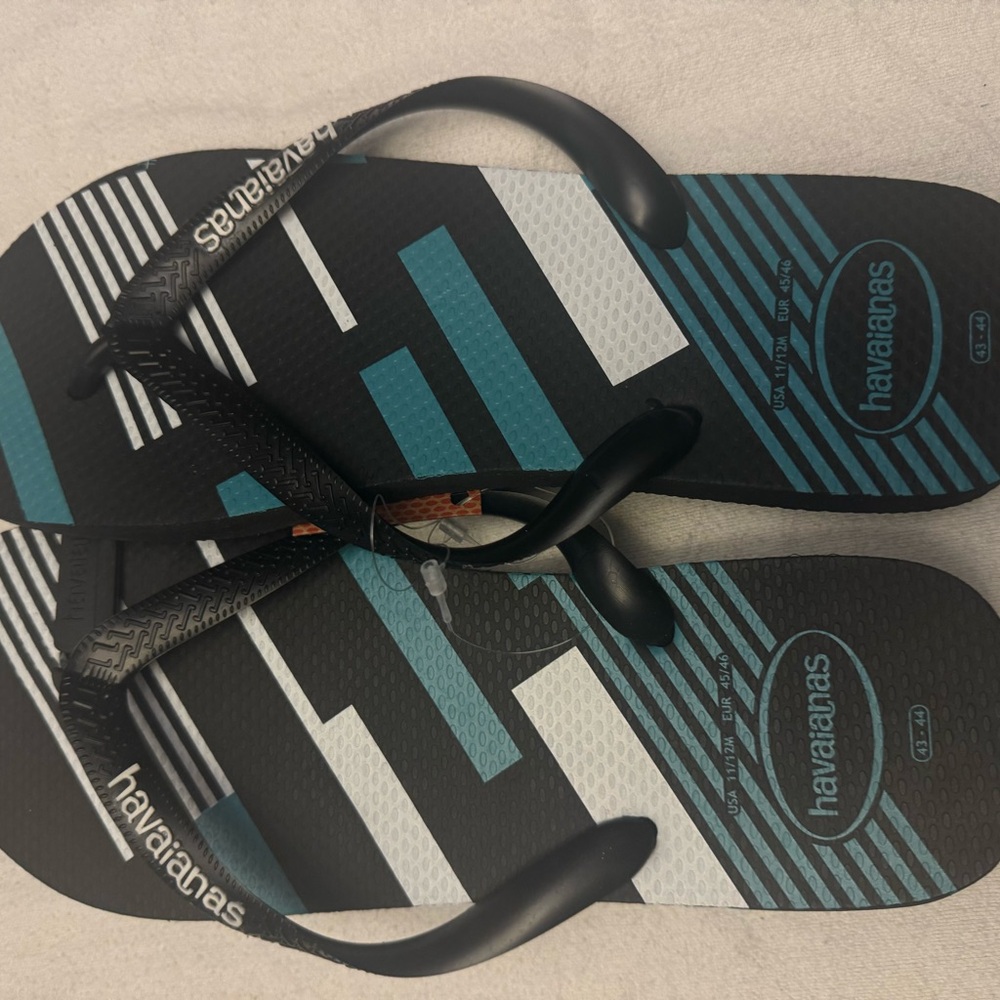 BRAND NEW Havaianas Black and Teal Flip Flops